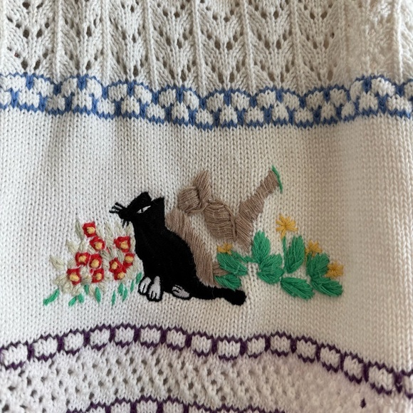 Vintage Susan Bristol Hand Embroidered Black Cat Cardigan Sweater 1997 - Picture 6 of 16